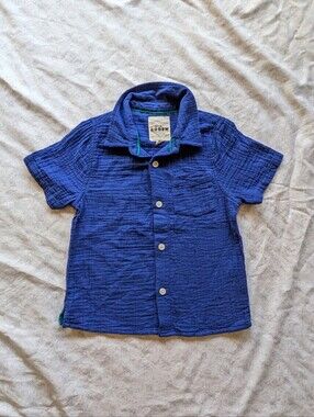 Mini Boden Boys Cotton Buttoned Dress Polo 3-4T Blue/Green